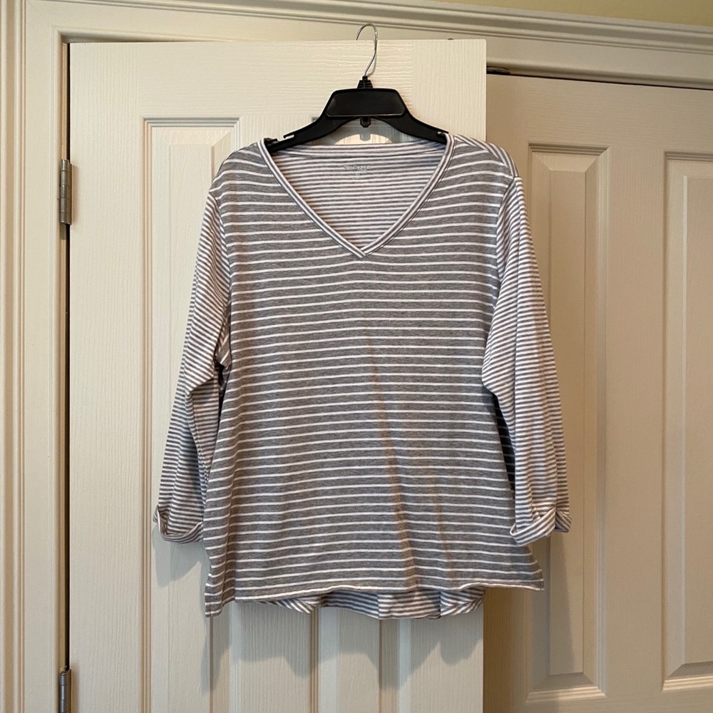 Kim Rogers Gray and white stripe 3/4 length top